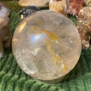 Clear Quartz Crystal Sphere with Golden Rutile Inclusions